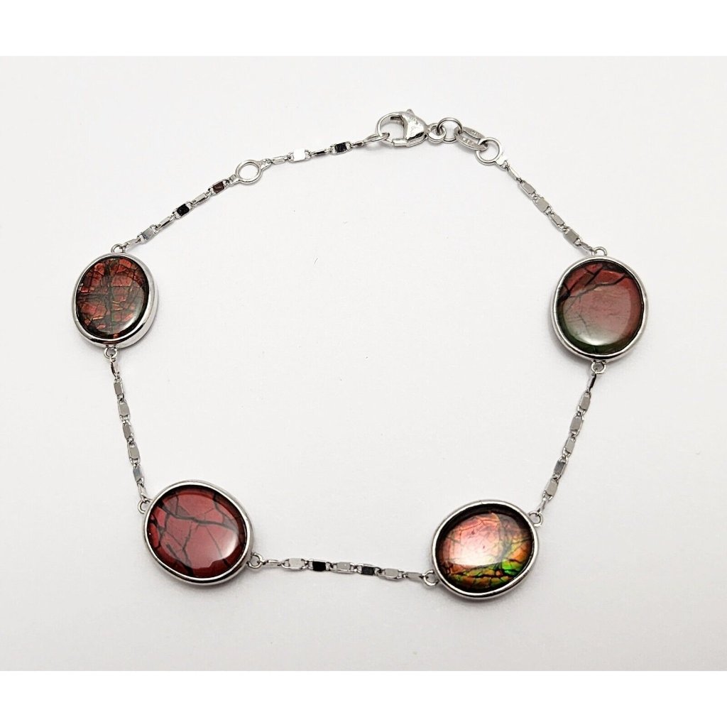 Unique 14k Karat Solid White Gold Doublet Chocolate Opal Resizable Link Bracelet